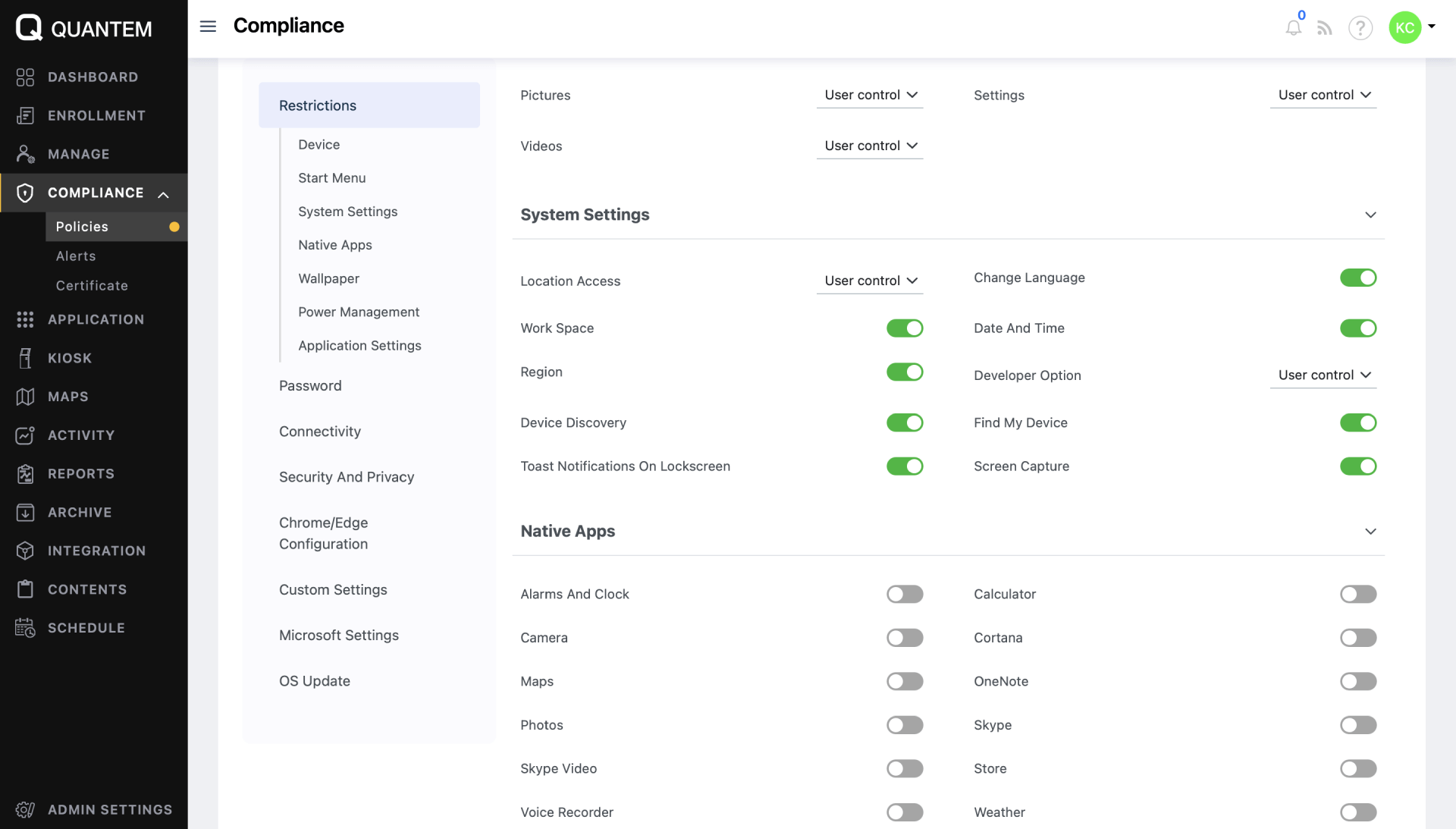 device controls